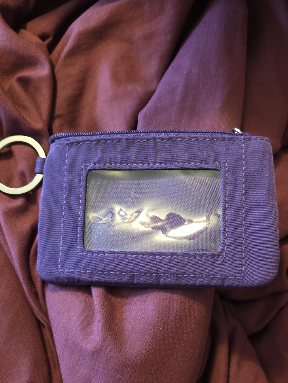 VINTAGE VERA BRADLEY PURPLE CANVAS CARD WALLET WITH KEYRING